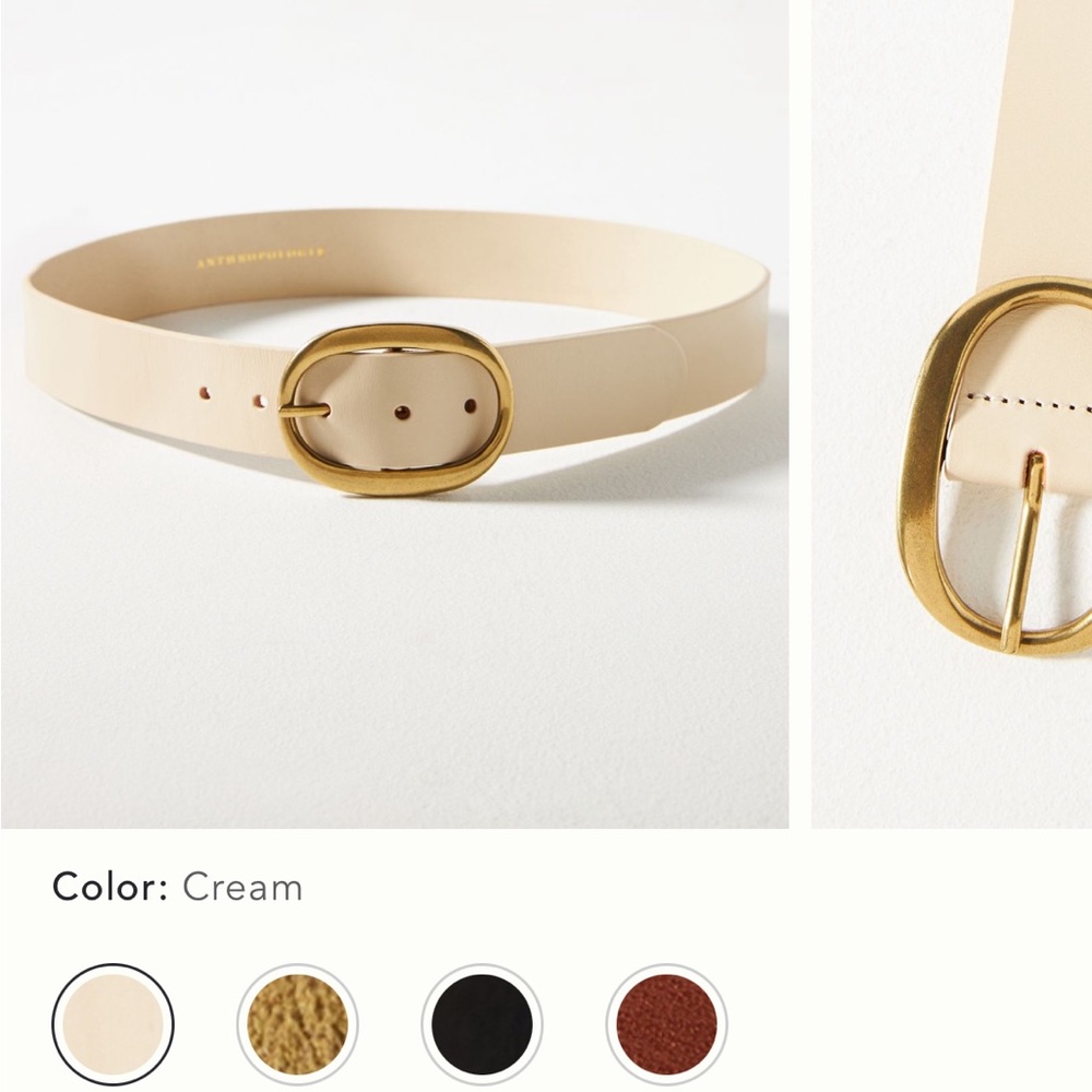 Anthropologie Gold Buckle Brown and Cream Belt - Picture 2 of 2